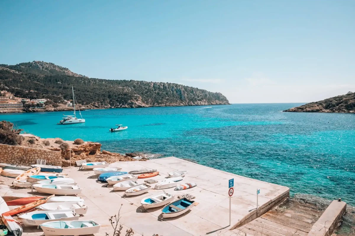 Port in Mallorca. Blue waters. Sunny Day. Sant Elm in Mallorca